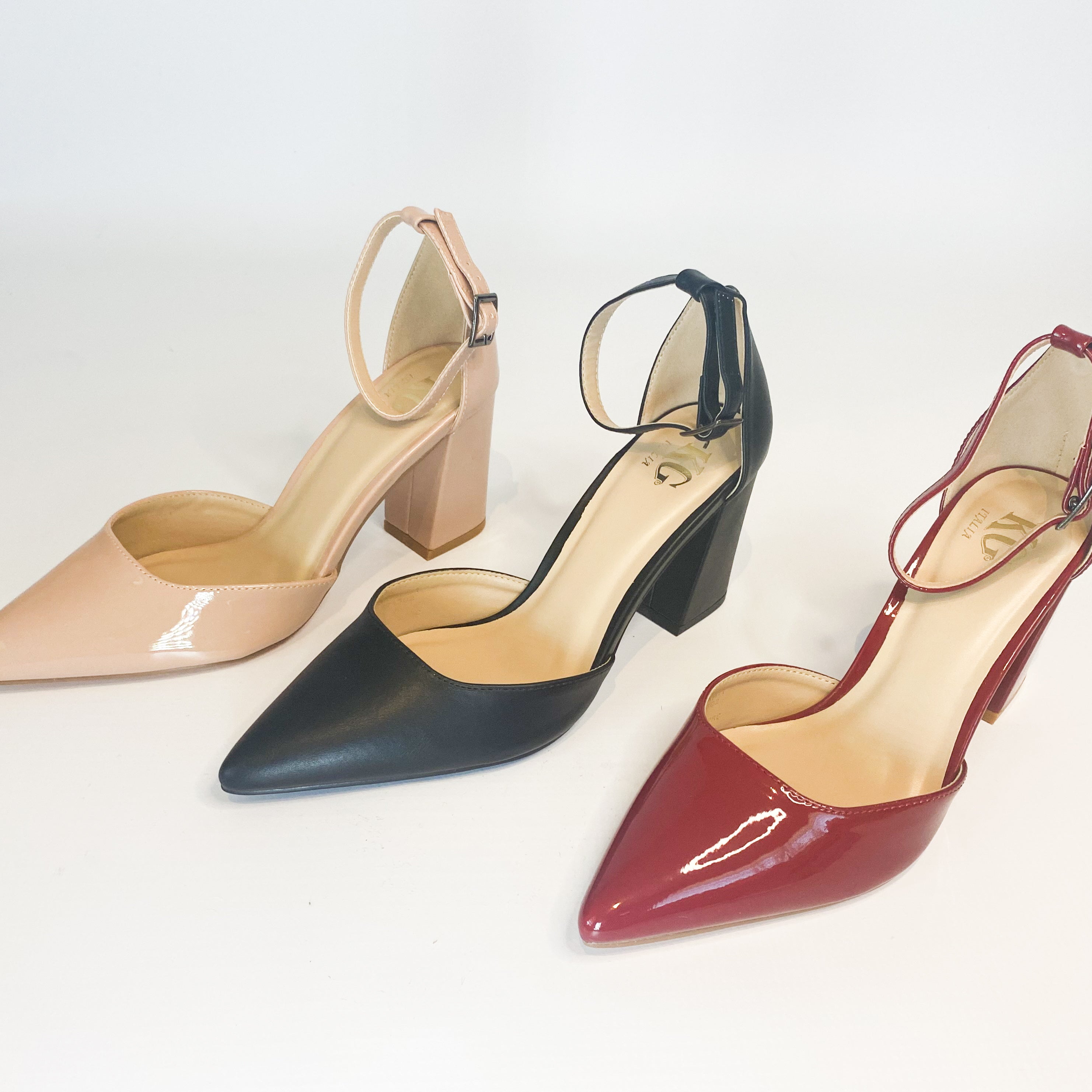 KG dark red pointy block heel