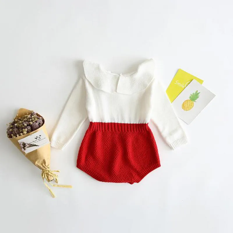 Knit-Bottom Romper With Frill Neck