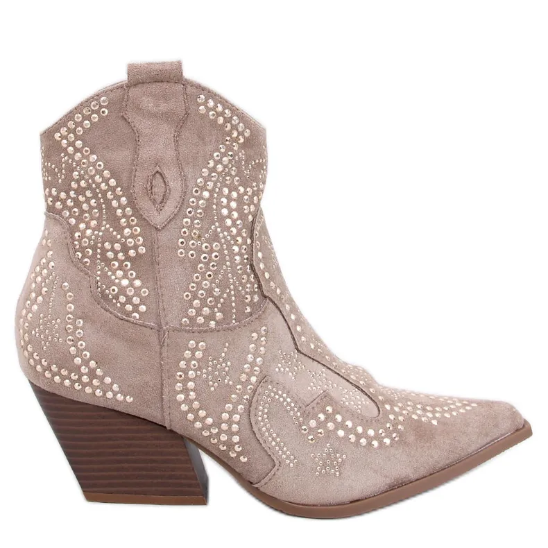 Lorenzo Khaki Rhinestone Cowboy Boots beige