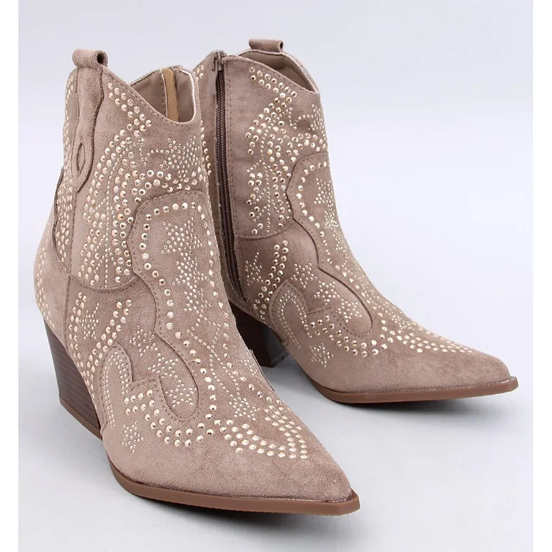 Lorenzo Khaki Rhinestone Cowboy Boots beige