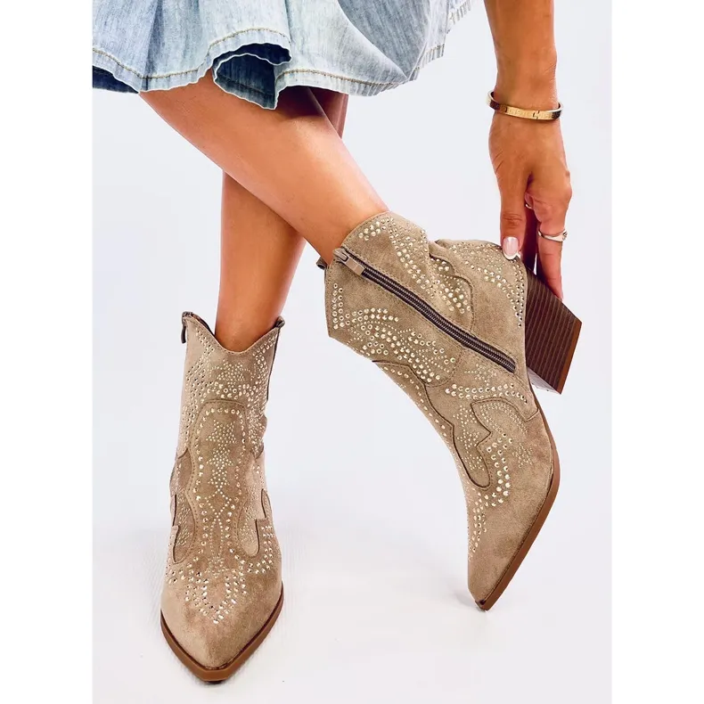 Lorenzo Khaki Rhinestone Cowboy Boots beige