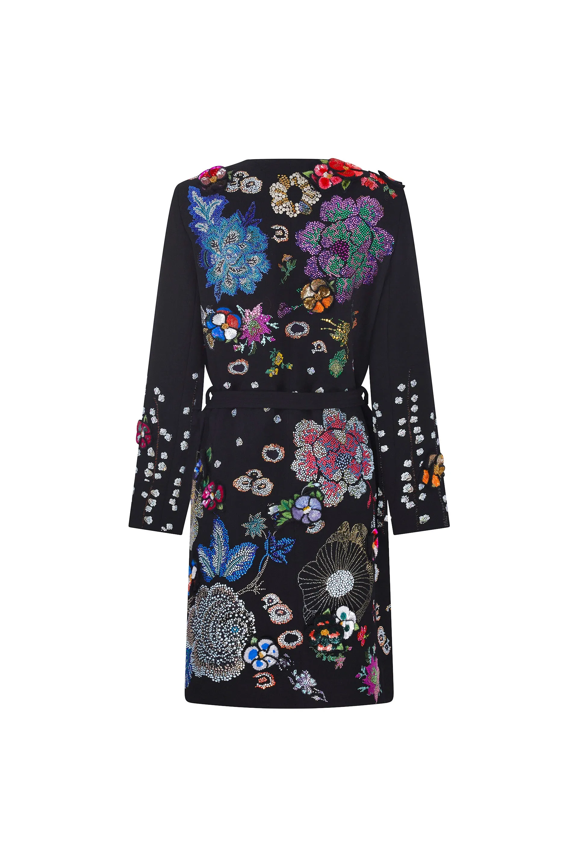 'LUXE BOUQUET' BELTED COLLARLESS COAT