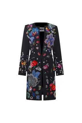 'LUXE BOUQUET' BELTED COLLARLESS COAT