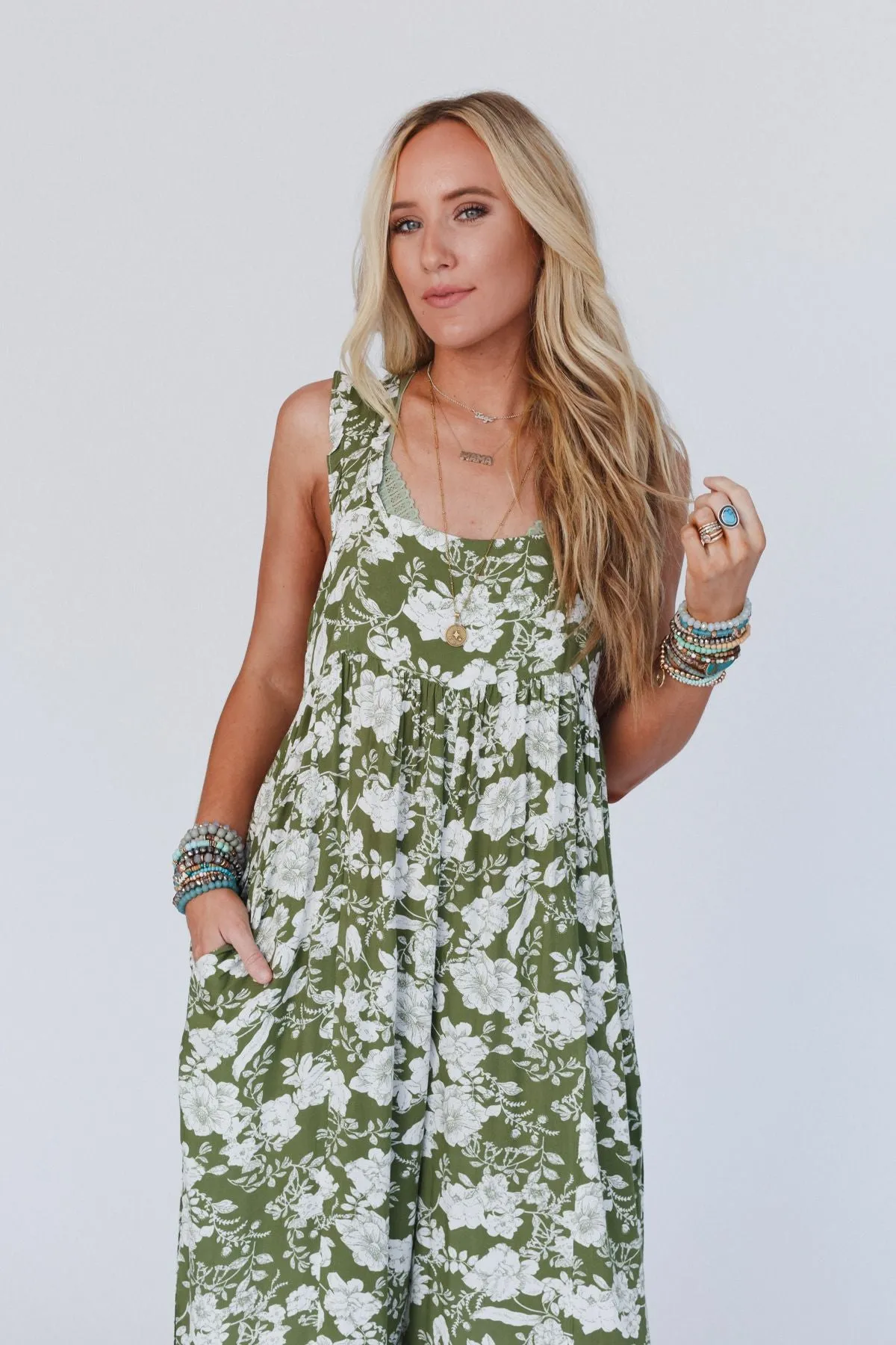 Marin Floral Jumpsuit - Sage