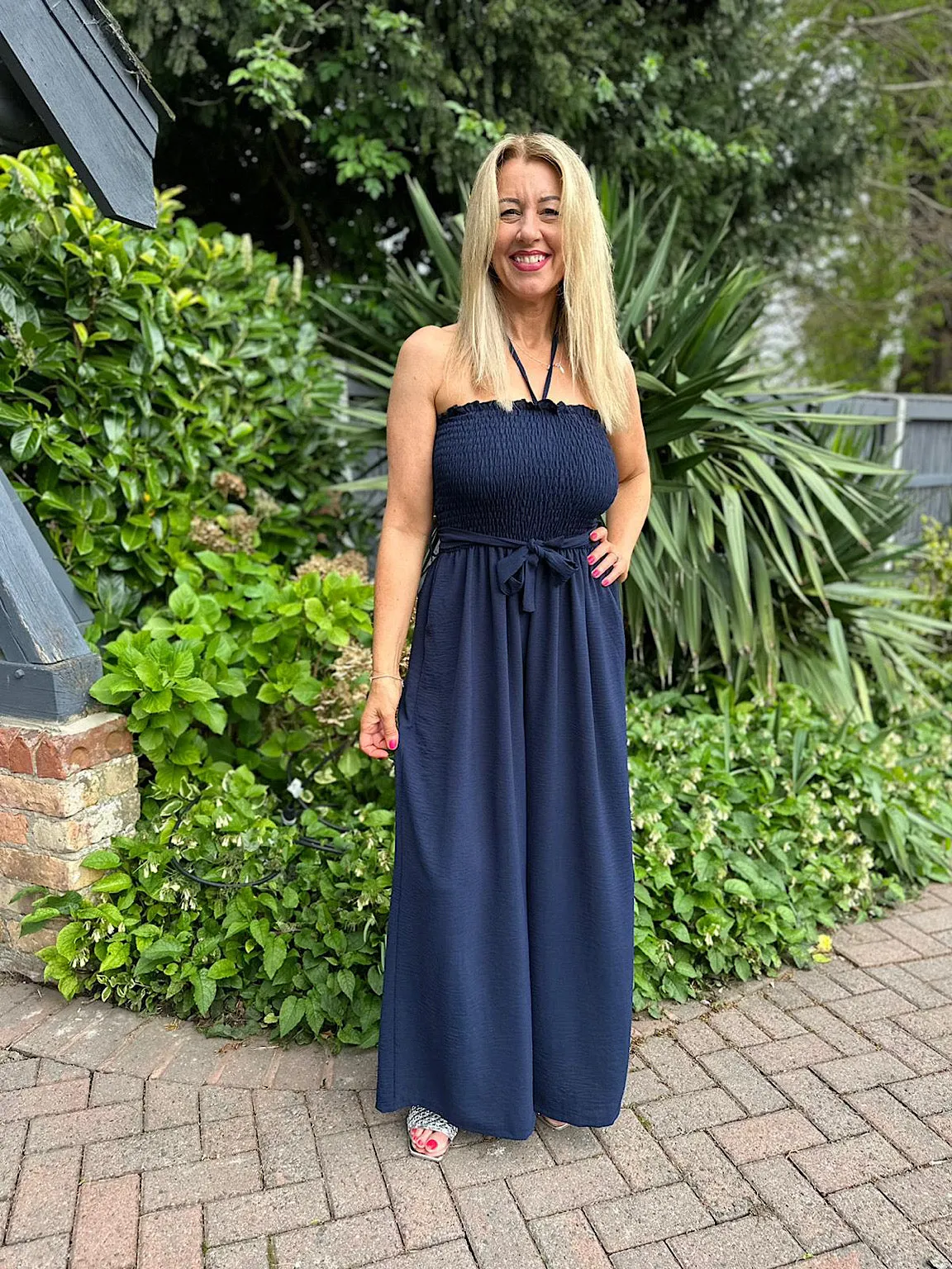 Navy Wide Leg Jumpsuit Melanie