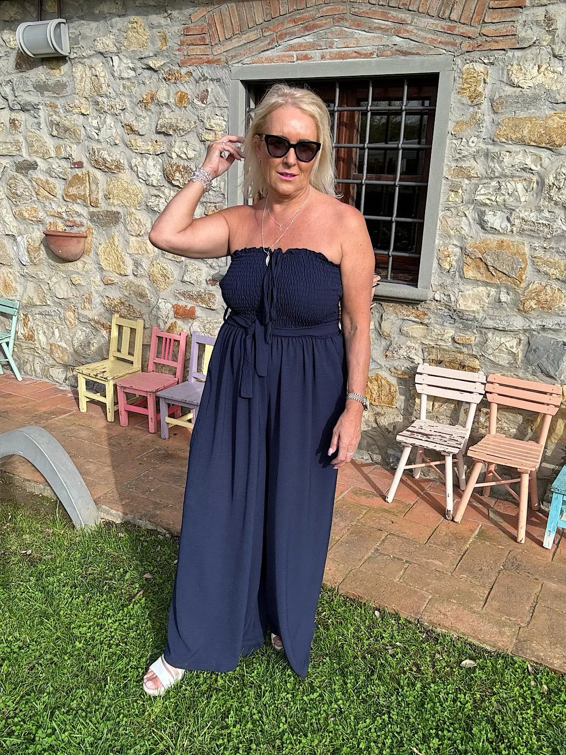 Navy Wide Leg Jumpsuit Melanie