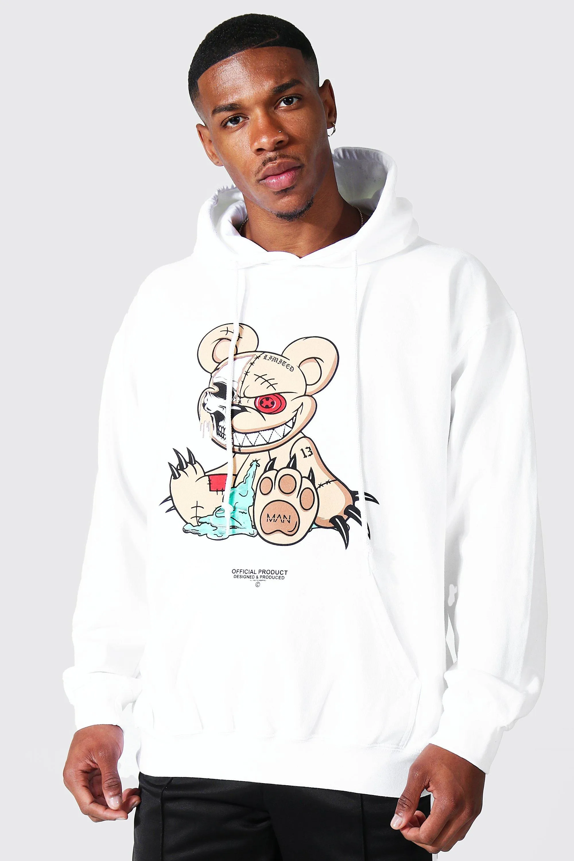 Oversized Evil Teddy Graphic Hoodie | boohooMAN UK