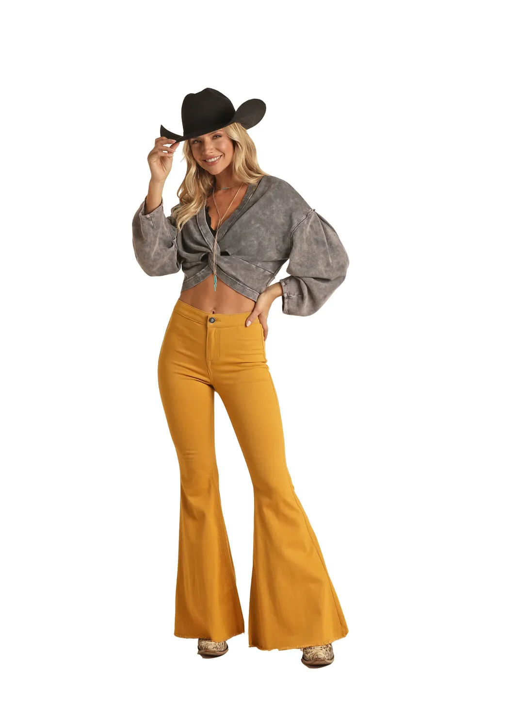 Panhandle Slim Womens Mustard Bell Bottom Jeans