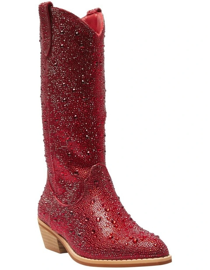 Parton Western Boots in Red Rhinestone