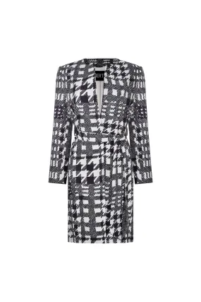 'PEGGYS HOUNDSTOOTH' COLLARLESS WRAP COAT