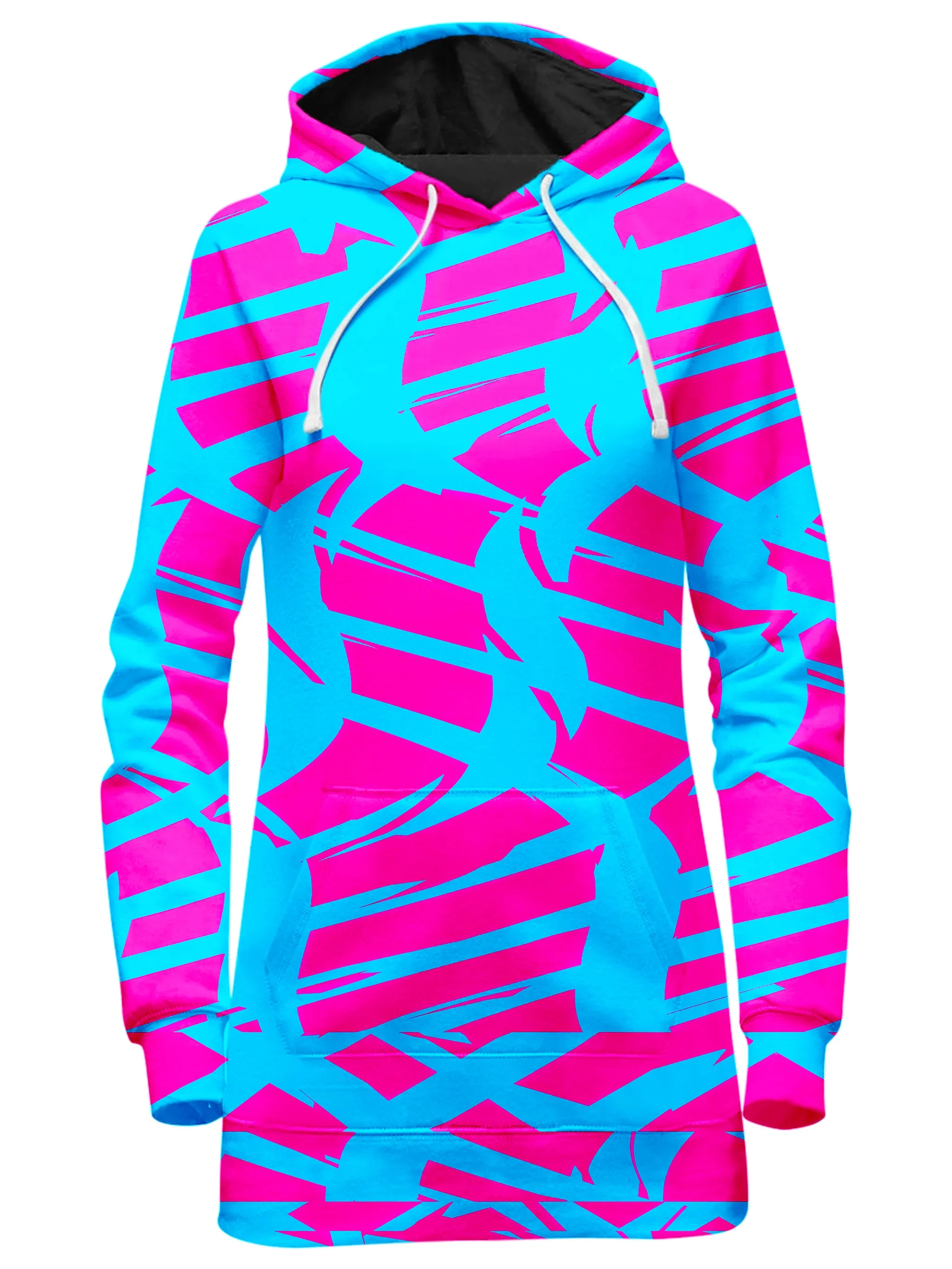 Pink and Blue Squiggly Rave Checkered Hoodie Dress and Leggings Combo