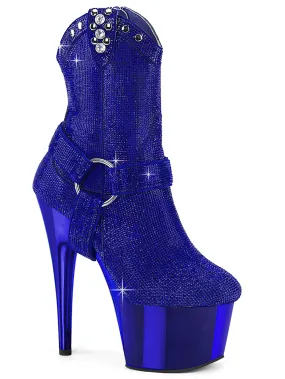 PLEASER Rhinestone Cowgirl Ankle Boots with Chrome Platform