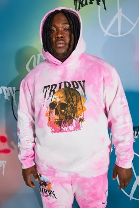 Plus Size Loose Fit Tour Skull Tie Dye Hoodie