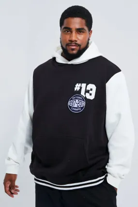 Plus Varsity Colour Block Sports Rib Hoodie | boohooMAN UK