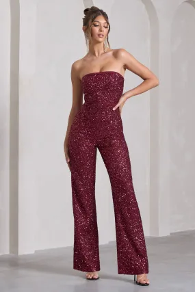 Ray | Berry Sequin Bandeau Wide-Leg Jumpsuit