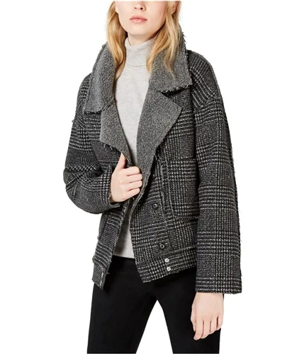 Sage The Label Womens Plaid Moto Fleece Jacket