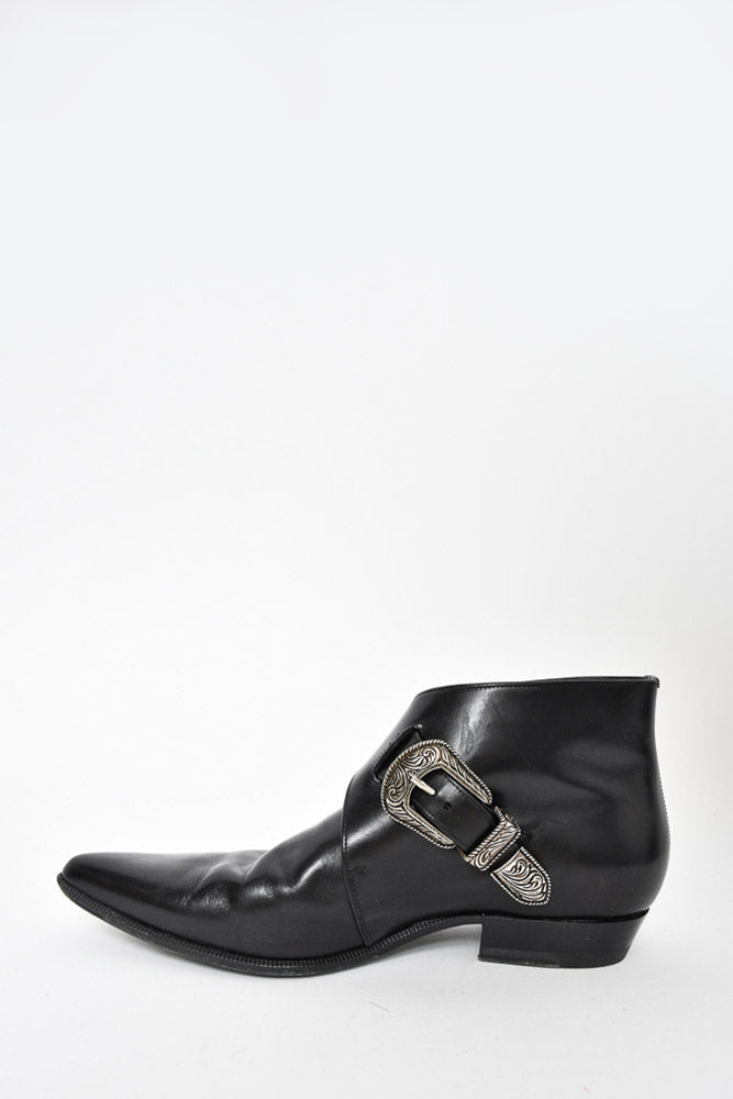 Saint Laurent Black Leather Western Buckle Boot Size 40 mens