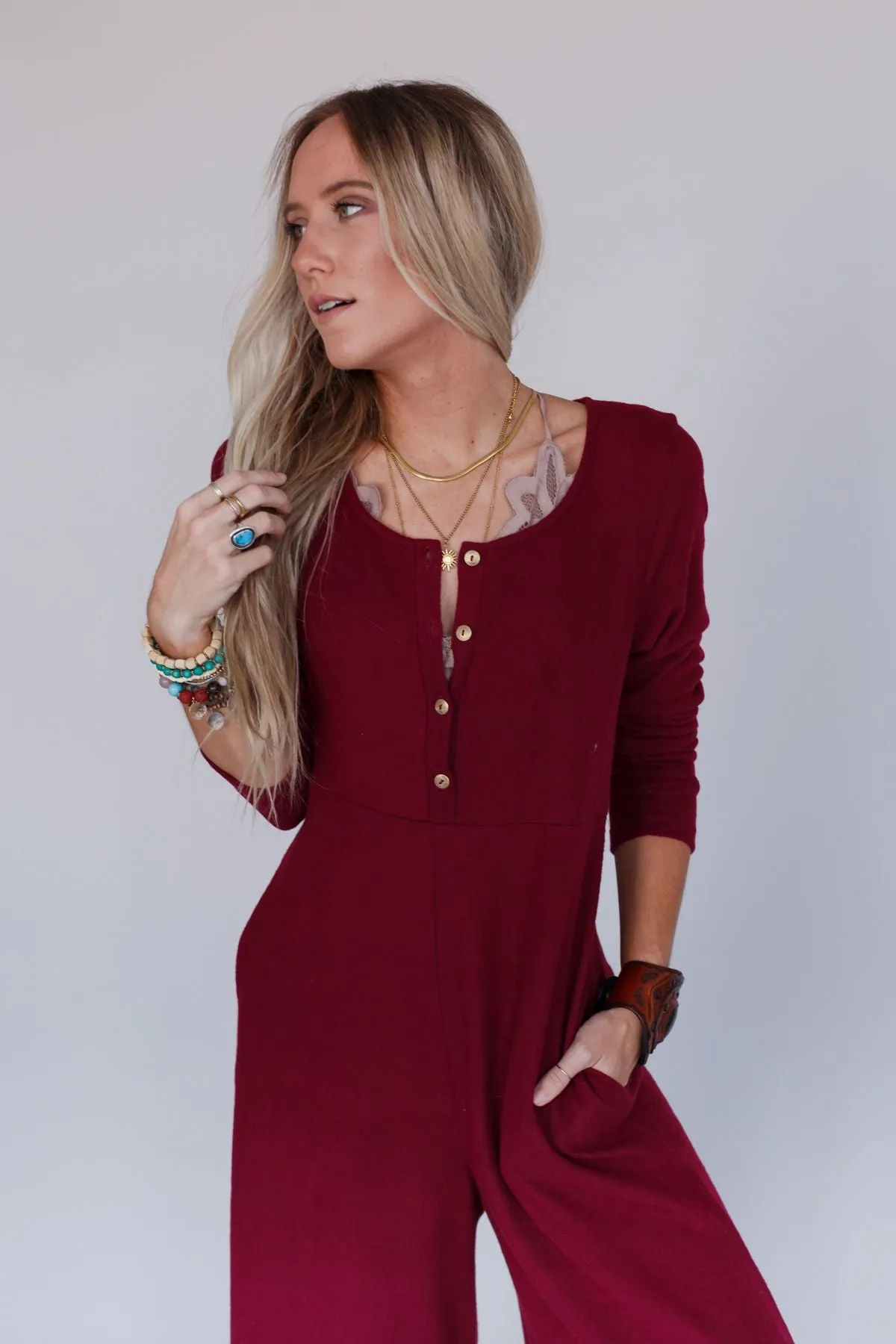 Simply Comfort Jumpsuit - Wine