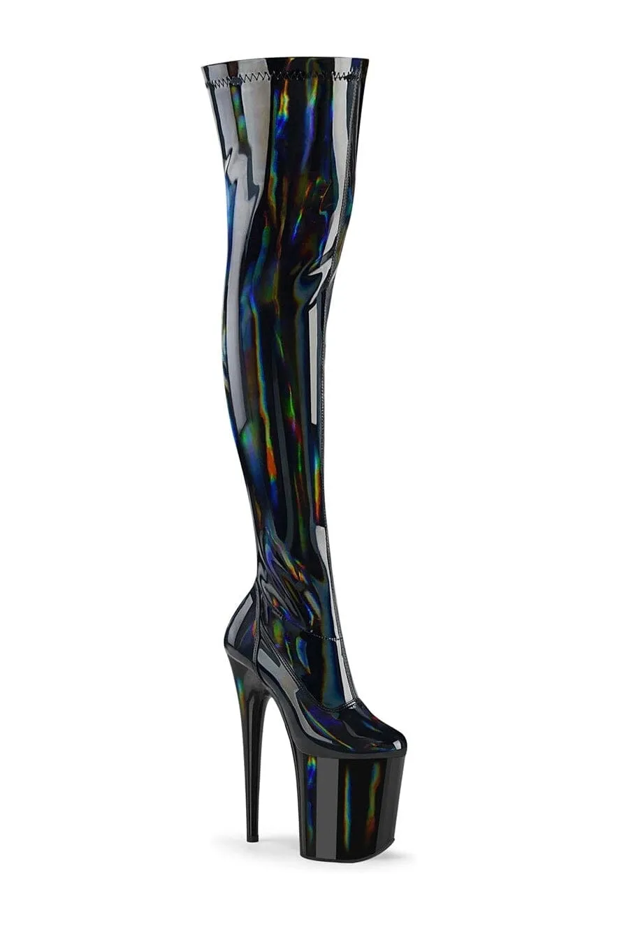 SS-FLAMINGO-3000HWR Black Hologram Thigh Boot