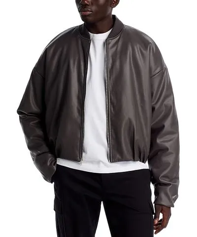 Stampd Faux Leather Oversized Cropped Bomber Jacket