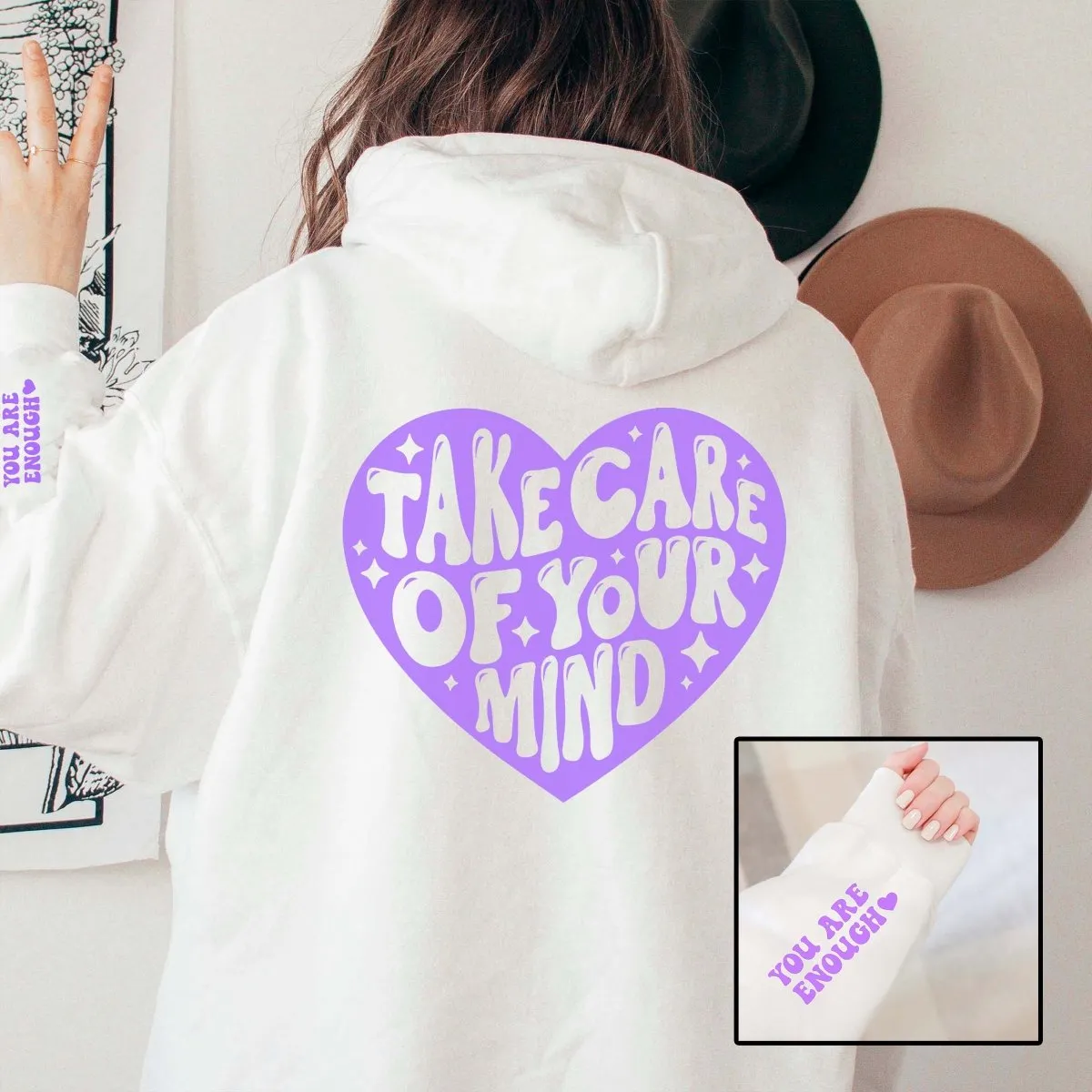 Take Care You Are Enough Wholesale Hoodie With Sleeve Design