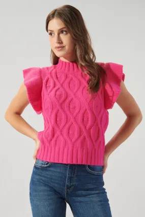 Tatum Flutter Sleeve Cable Knit Sweater Top