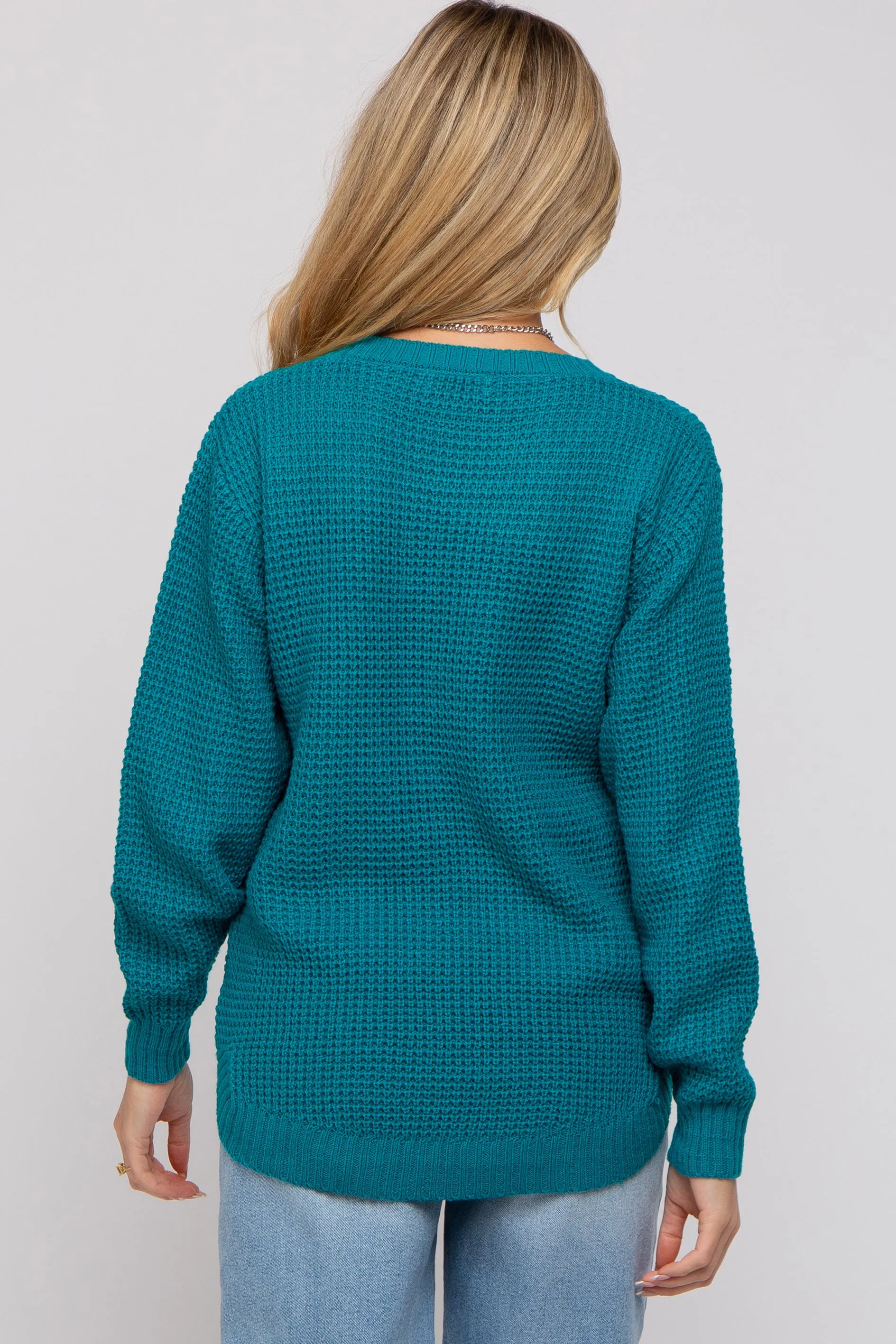 Teal Waffle Knit Round Hem Maternity Sweater