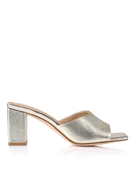 Teepee Block Heel Mules - Gold Leather