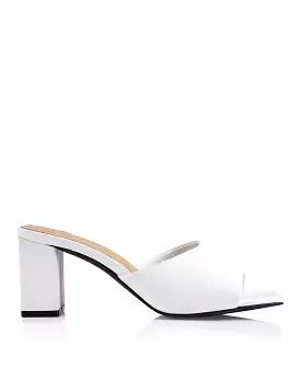 Teepee Block Heel Mules - White Leather