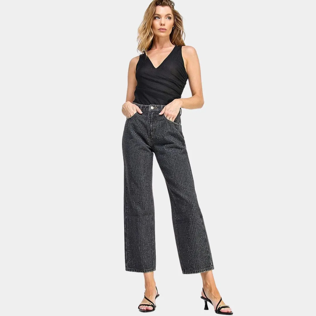 The Crystal Cropped Straight Jeans (Black + Stone)