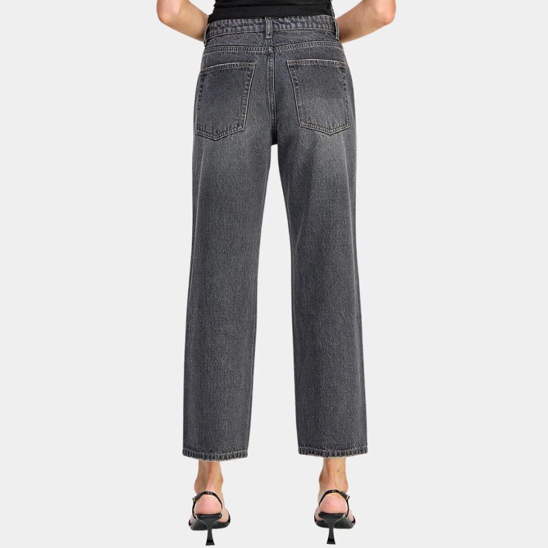 The Crystal Cropped Straight Jeans (Black + Stone)