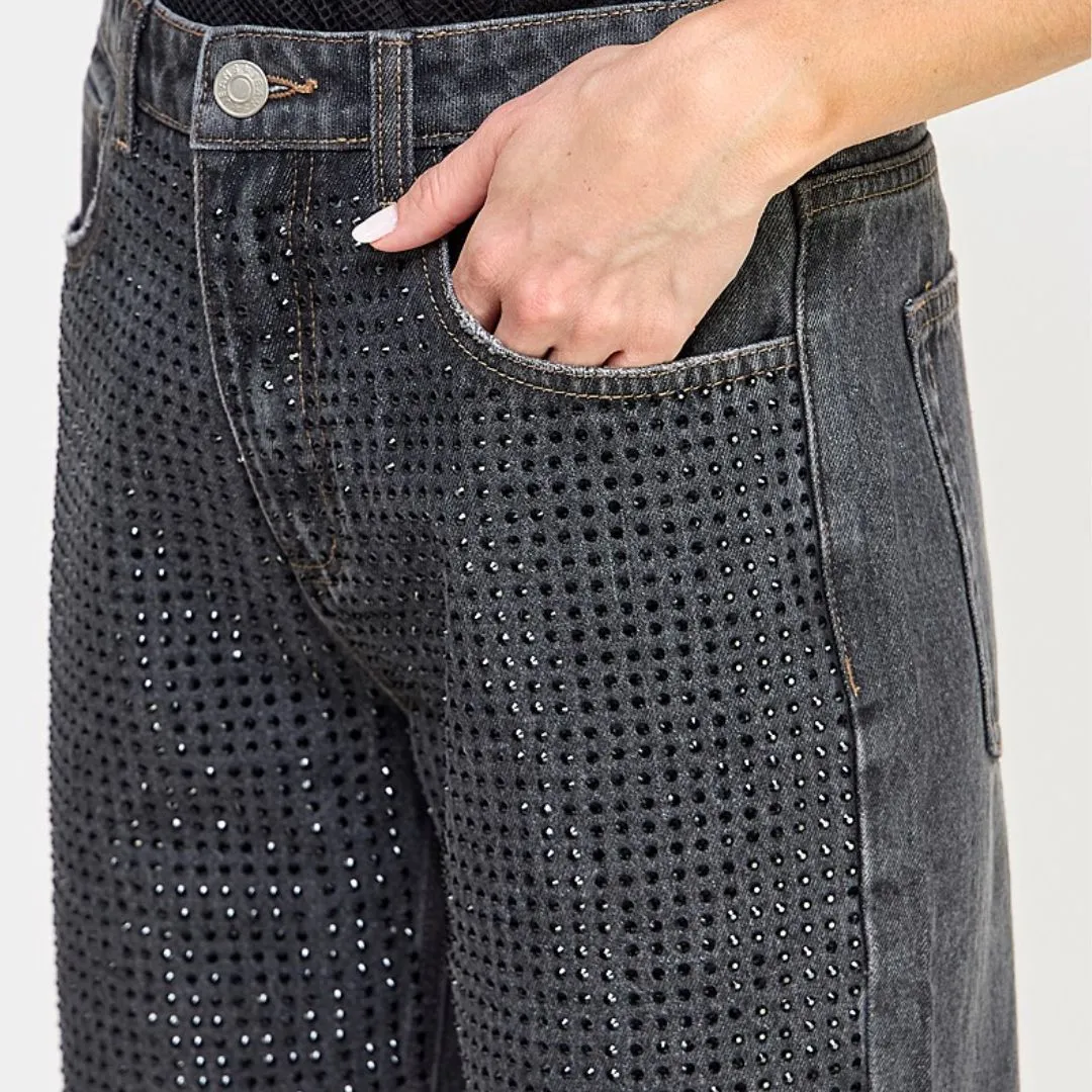 The Crystal Cropped Straight Jeans (Black + Stone)