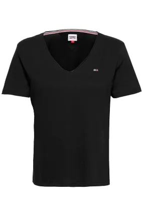 Tommy Hilfiger Women V-Neck Logo Tee Black