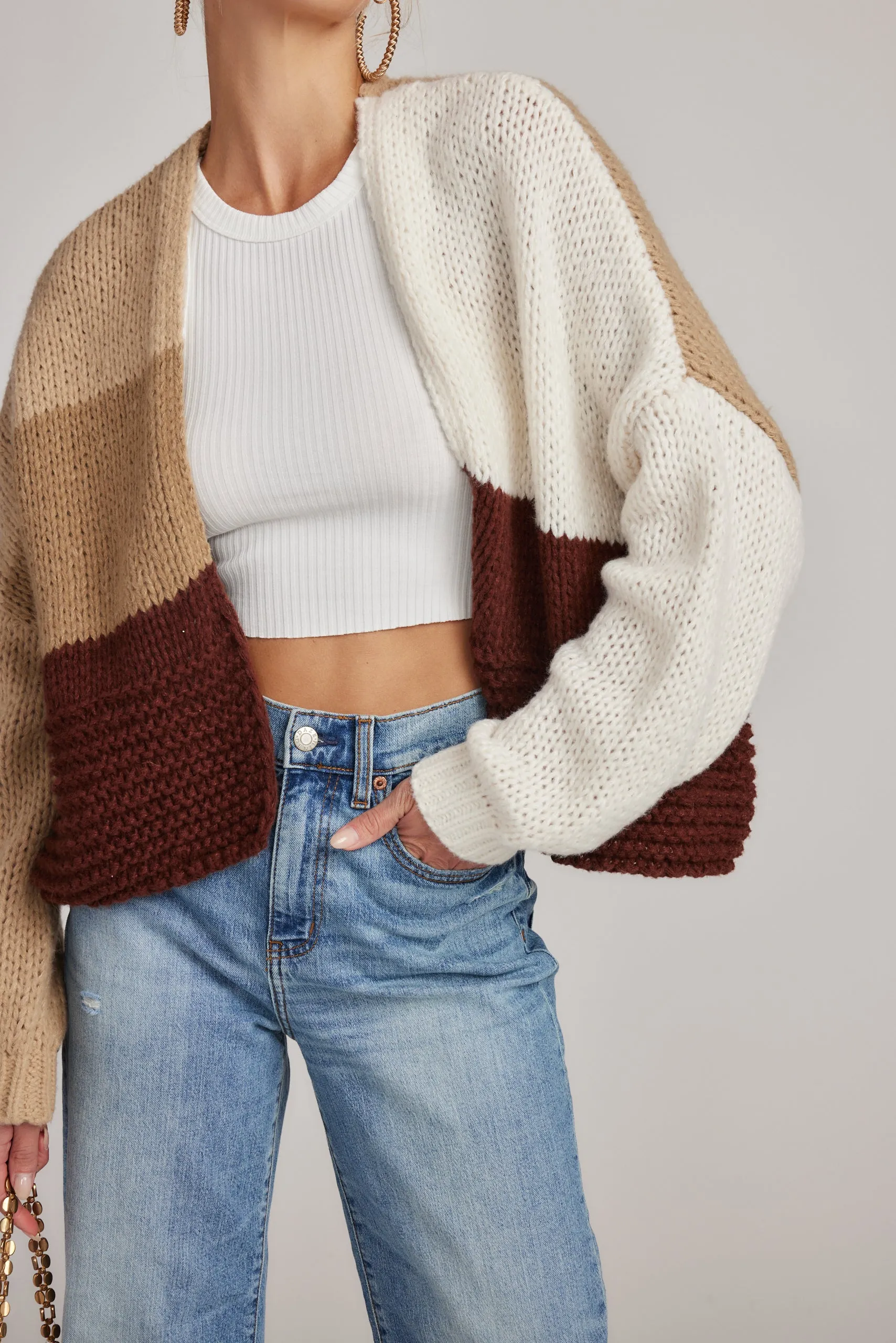 Tori Beige Colorblock Sweater