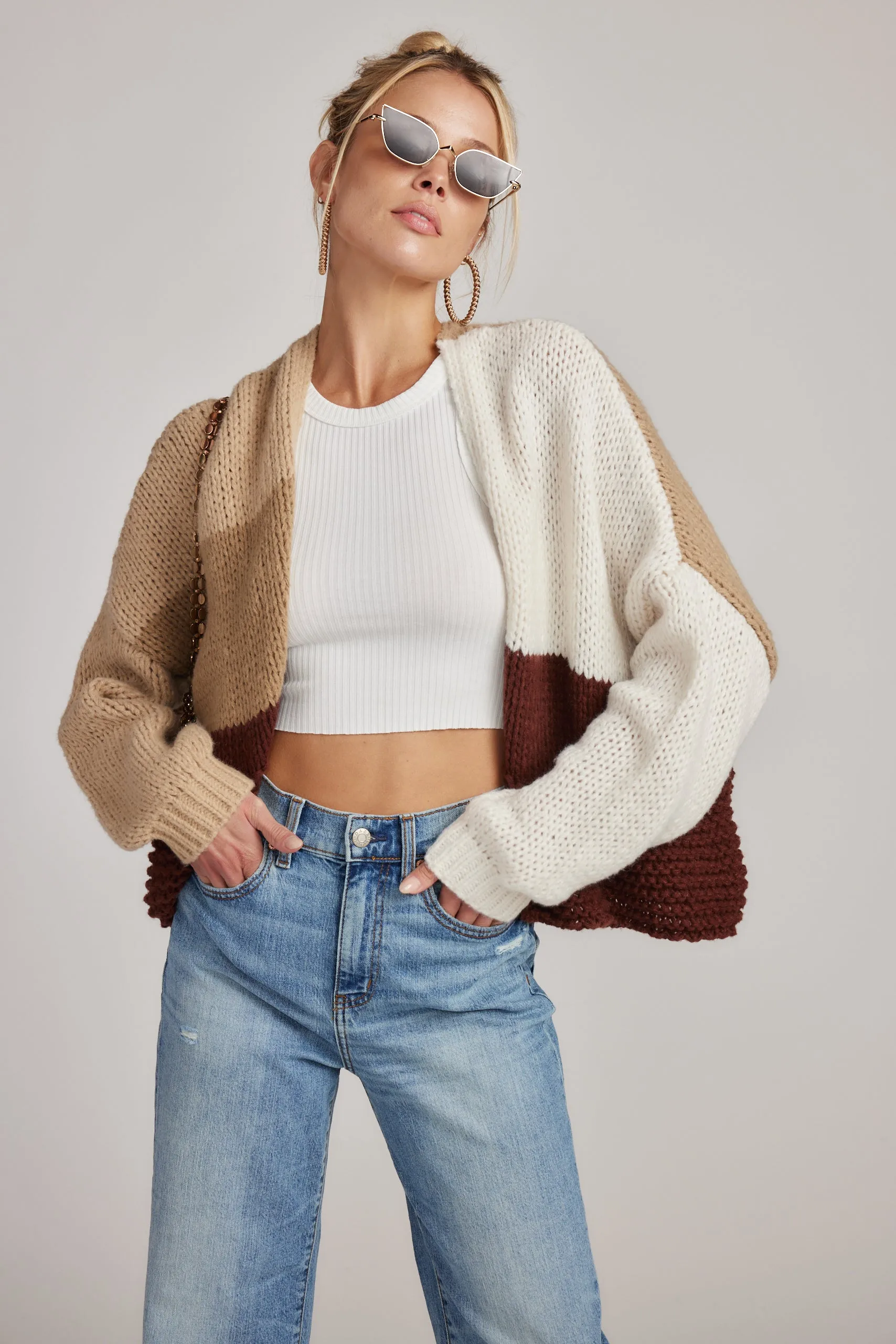 Tori Beige Colorblock Sweater