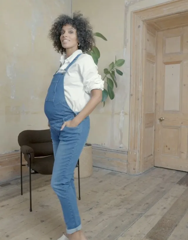 Trav | Light Wash Denim Maternity Overalls