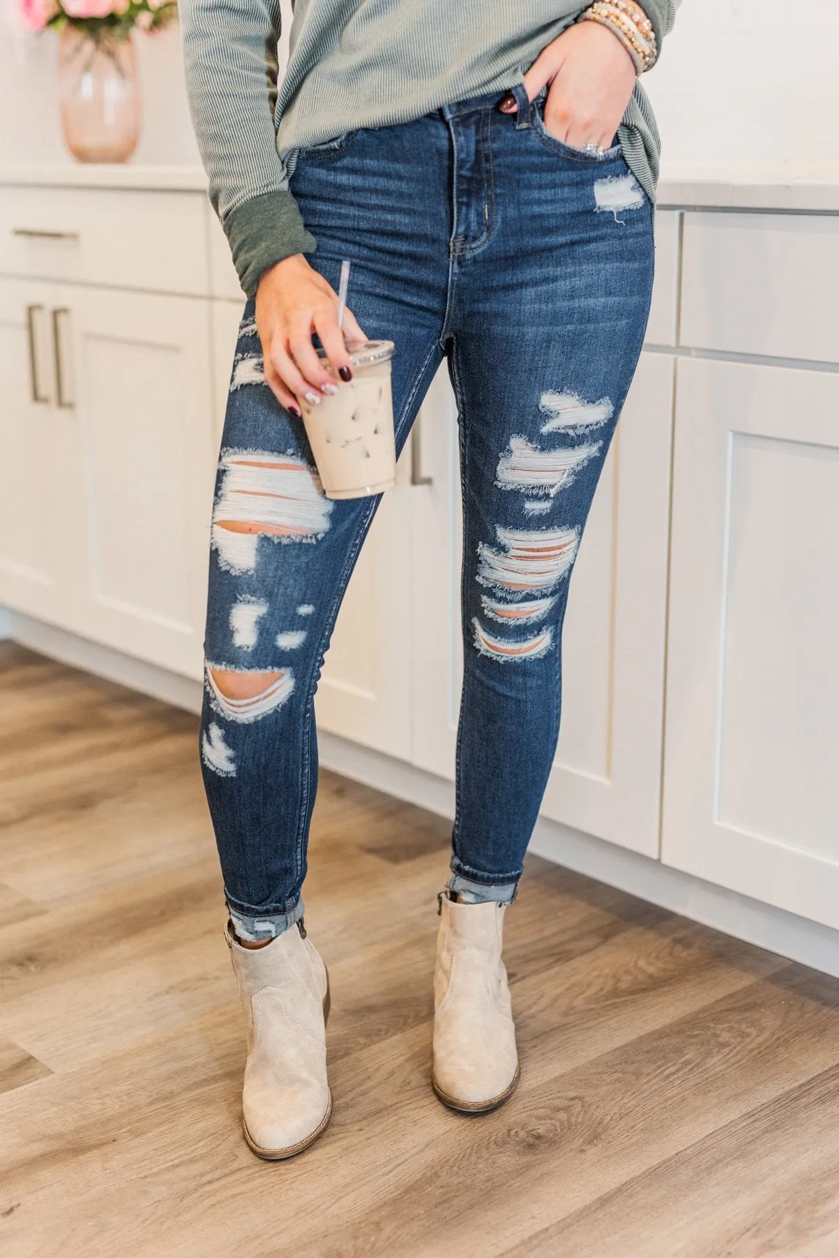 Vervet Distressed Skinny Jeans- Haylie Wash