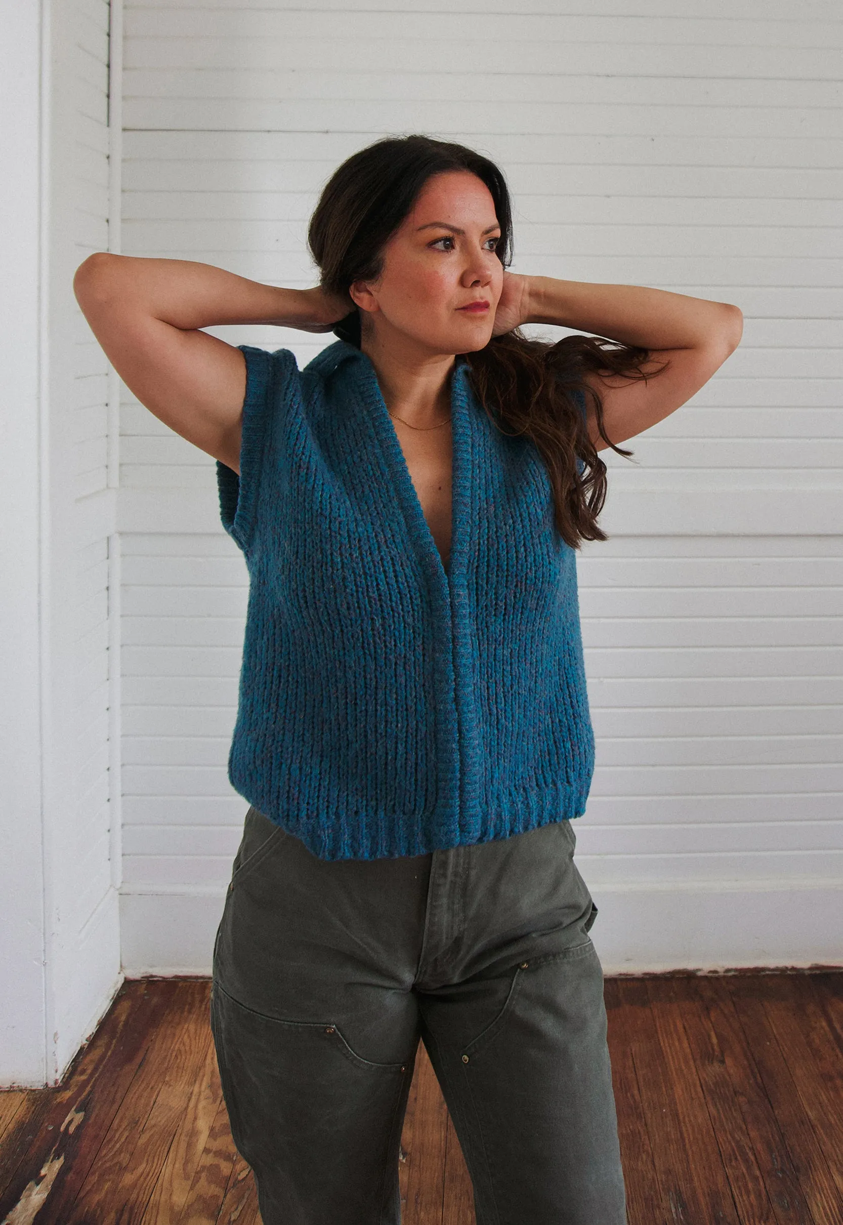 Vintage Chunky Knit Ocean Melange Sleeveless Sweater