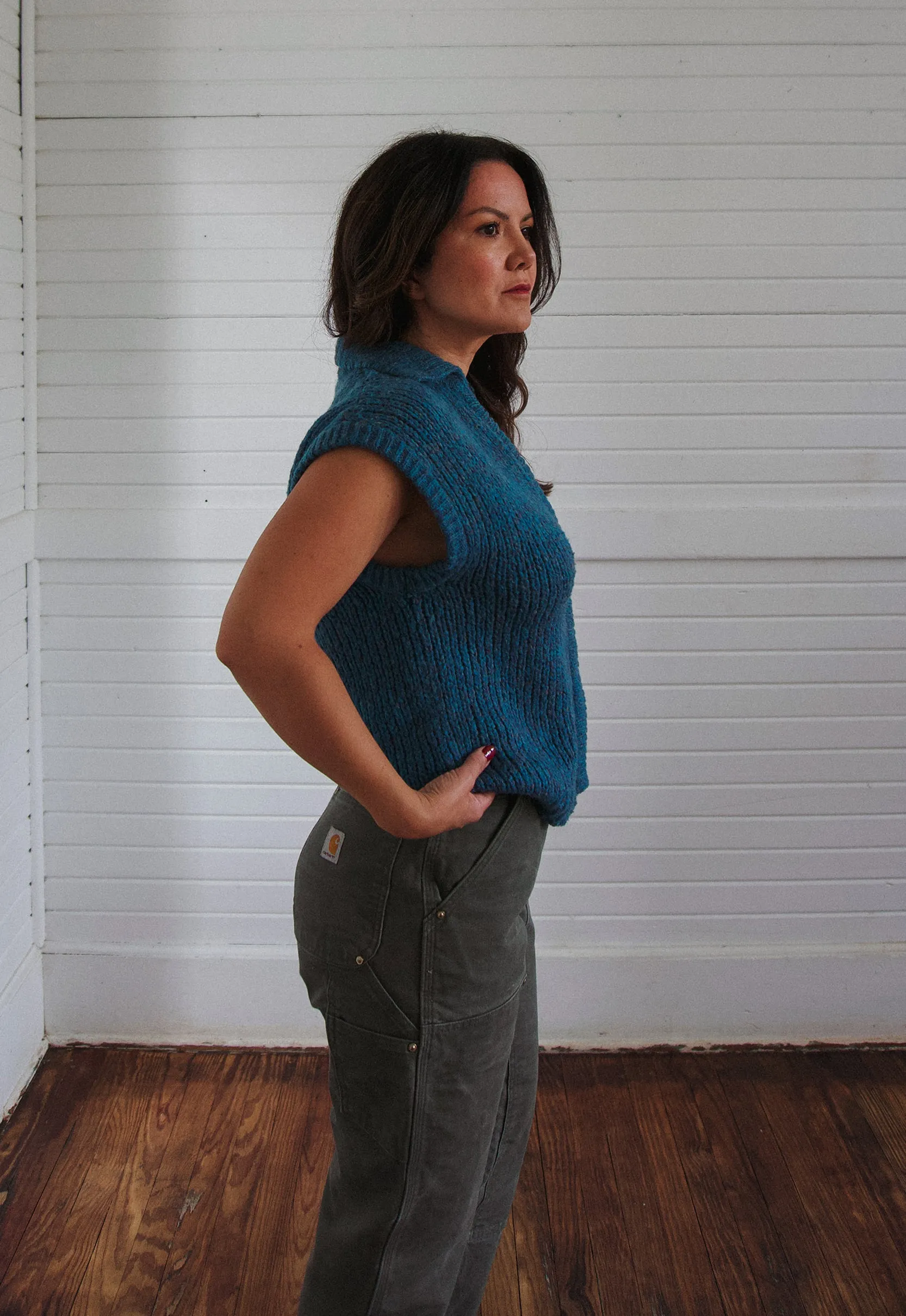 Vintage Chunky Knit Ocean Melange Sleeveless Sweater