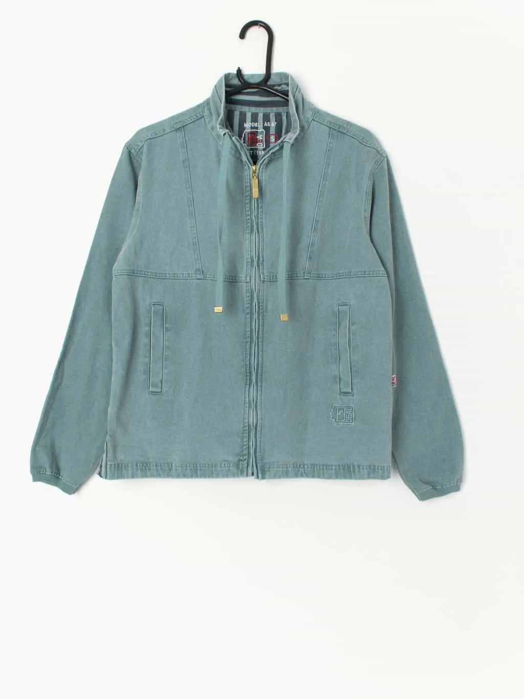 Vintage teal denim jacket with full length zip – Small