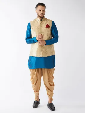 VM By VASTRAMAY Men's Rose Gold Jacquard Jacket With Kurta Dhoti Set