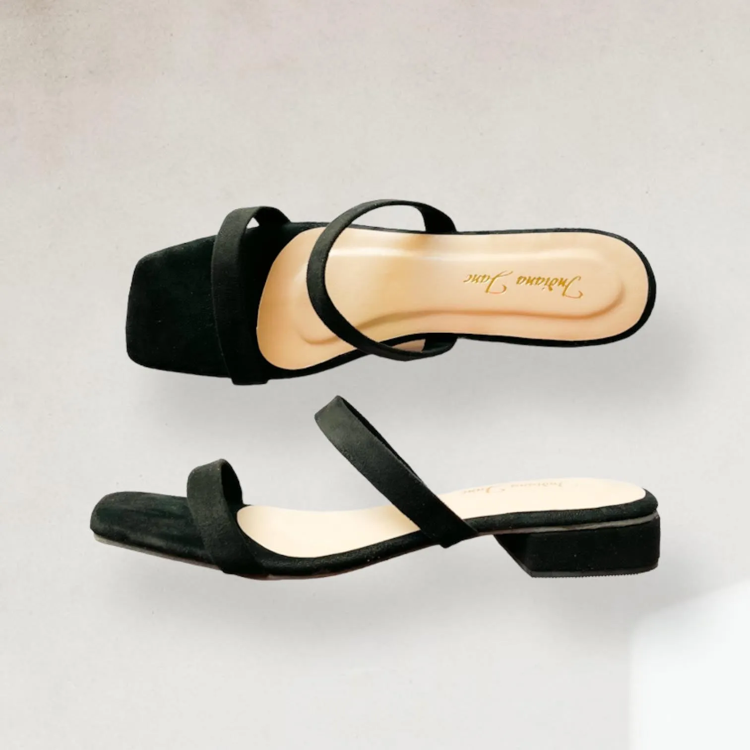 ZAHARA Suede Low Block Heels Sandals